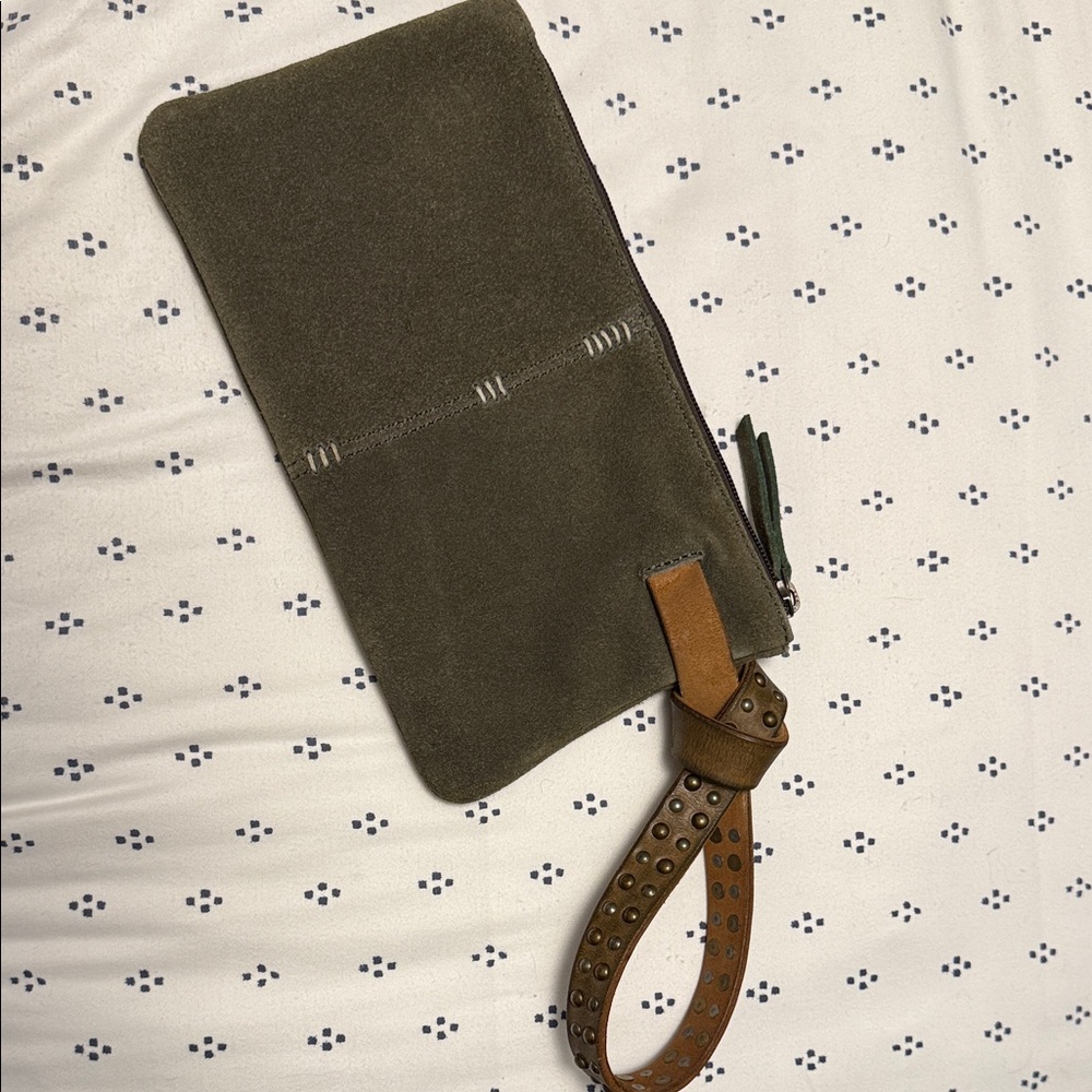 Olive suede clutch Cleo and Wolf from Boot Barn in Texas